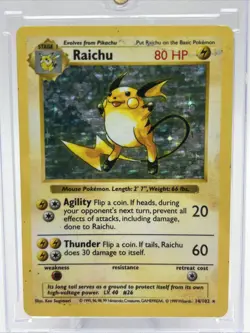 Raichu 14/102 Holo Rare Shadowless Base Set WOTC Pokemon TCG One Touch MP - Image 1