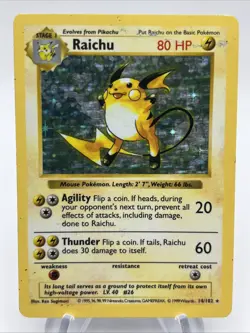 Raichu 14/102 Holo Rare Shadowless Base Set WOTC Pokemon TCG One Touch MP - Image 2