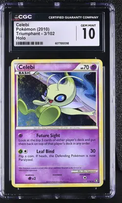 CGC 10 GEM MINT Celebi 2010 Triumphant 3/102 Holo Pokemon Card - Image 1