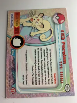 1999 Topps Pokemon TV #53 Persian (B) Silver Foil Blue Logo (Smooth 1st Print) - Image 2