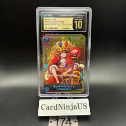 CGC PRISTINE 10 Monkey D Luffy P-043 One Piece Promotion Card Foil 2023 Weekly - Image 1