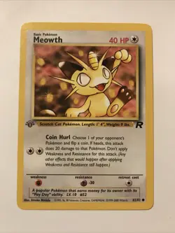 Pokemon TCG 1st Edition Meowth 62/82 Team Rocket WOTC Card - Image 1