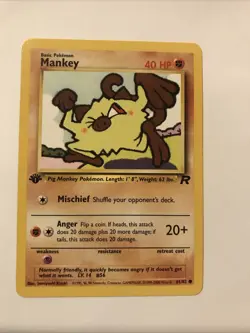 Pokemon TCG Team Rocket 1st Edition Regular Finish Mankey 61/82 NM Card - Image 1