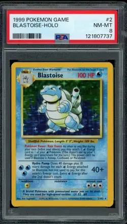 Pokemon PSA 8 Base Set Blastoise 2/102 Holo Rare Unlimited 1999 Near Mint - Image 1