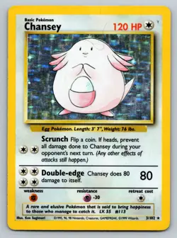 Pokemon TCG Chansey Base Set Holo Unlimited Rare Card 3/102 - DMG CREASES - Image 1