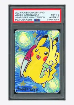 Pokemon PSA 9 AUTO 10 Spare Card Pikachu Agnes Garbowska 2023 Old Maid Japanese - Image 1