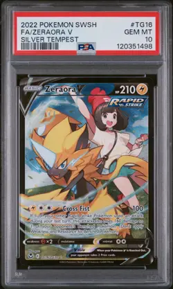 2022 POKEMON SWORD & SHIELD SILVER TEMPEST #TG16 FULL ART/ZERAORA V PSA 10 - Image 1