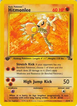 Hitmonlee - 1st Edition - 22/62 Fossil Set - Pokemon TCG - 1999 - Image 1
