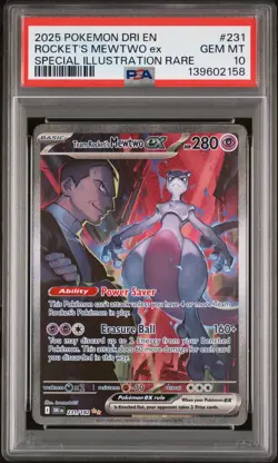 2025 POKEMON DRI EN-DESTINED RIVALS #231 TEAM ROCKET'S MEWTWO EX PSA 10 - Image 1