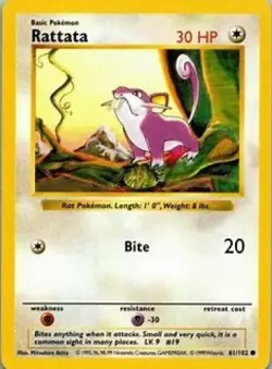 Pokemon TCG Rattata Base Set 61/102 Regular Unlimited Common - Image 1