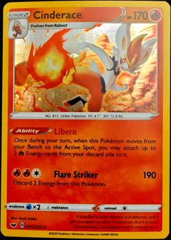 Pokemon TCG | Cinderace | Sword & Shield Base Set | #34/202 | Holo Rare - Image 1