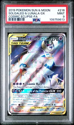 Pokemon Solgaleo & Lunala GX (Full Art) 216/236 Sm-Cosmic Eclipse Holo PSA 9 - Image 1