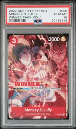 2022 One Piece Promo Monkey D. Luffy Winner Pack Vol. 1 006 PSA 10 GEM - Image 1