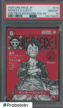 2025 ONE PIECE JPN PROMOS ONE PIECE MAGAZINE VOL.20 #014 MONKEY D. LUFFY PSA 10 - Image 1