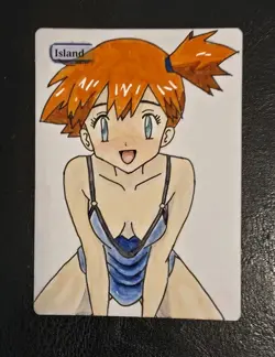 Magic MTG Altered Island / Land Card | Original Hand Painted & Color Anime Girl - Image 1