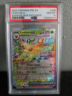 2025 POKEMON PRISMATIC EVOLUTIONS SURPRISE BOX EXCLUSIVE #006 LEAFEON EX PSA 10 - Image 1