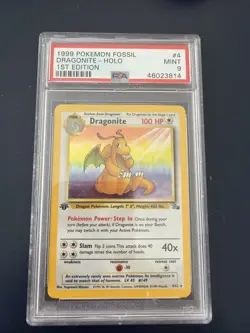 1999 Pokemon Fossil Dragonite Holo 1st Edition PSA 9 Mint - Image 1