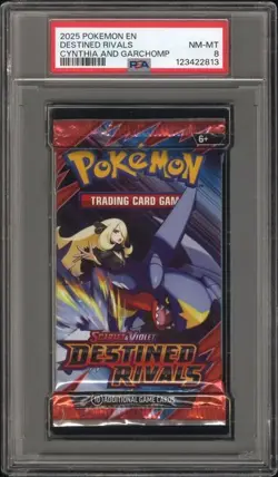 PSA Grade 8 NM-MT Pokemon Destined Rivals Booster Pack Cynthia and Garchomp - Image 1