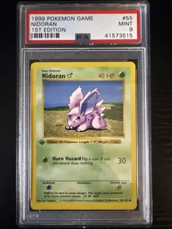 PSA 9 MINT Nidoran 55/102 1ST EDITION Base Set Pokemon Card SHADOWLESS - Image 1