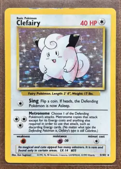 Pokemon Clefairy Holo Card 5/102 1999 Base Set Rare WOTC Vintage NM-MT - Image 1