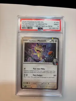 POKEMON TCG DRI DESTINED RIVALS 149 TEAM ROCKET'S MEOWTH COSMO HOLO PSA MINT 9 - Image 1