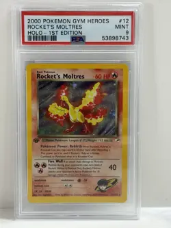 2000 Pokemon Gym Heroes Rocket’s Moltres Holo 1st Edition #12 – PSA 9 Mint – Wot - Image 1