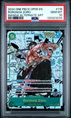 ONE PIECE 2024 OP06-118 WINGS OF THE CAPTAIN #118 MANGA RORONOA ZORO PSA 10 - Image 1