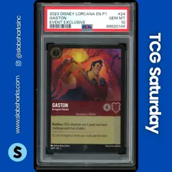 2023 DISNEY LORCANA P1 EVENT EXCLUS. #24/P1 GASTON ARROGANT HUNTER PROMO PSA 10 - Image 1
