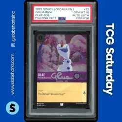 2023 DISNEY LORCANA CH1 #52/204 OLAF - FRIENDLY SNOWMAN FOIL PSA 10 AUTH AUTO 10 - Image 1