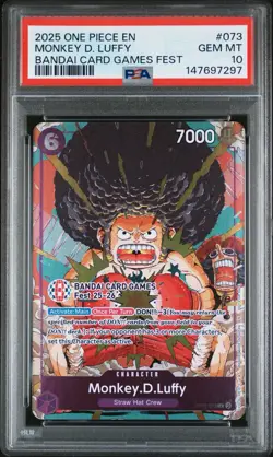 2025 ONE PIECE PROMOS BANDAI CARD GAMES FEST #073 MONKEY D. LUFFY PSA 10 - Image 1