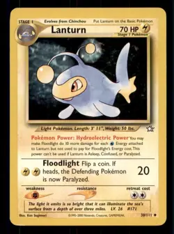 3X Pokemon Card Lanturn Neo Genesis 38/111 LIGHTLY PLAYED Non-Holo Uncommon TCG! - Image 1