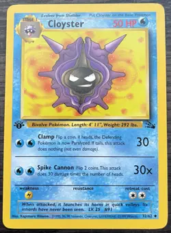 1st Edition Cloyster 32/62 Pokemon TCG WOTC Base Set Fossil Uncommon LP - Image 1