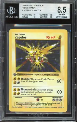 Pokemon TCG Base Set 1st Edition Shadowless #16 Zapdos Holo BGS 8.5 NM-MT+ - Image 1