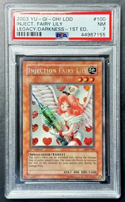 2003 Yugioh INJECTION FAIRY LILY 1st Edition LOD-100 Secret Rare PSA 7 Near Mint - Image 1