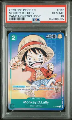 2023 ONE PIECE PROMOS CAMPAIGN EXCLUSIVE #037 MONKEY D. LUFFY PSA 10 - Image 1