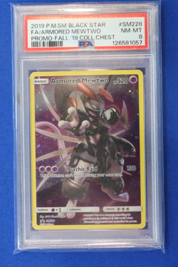 2019 Pokemon SM Black Star FA ARMORED MEWTWO Card PSA 8 #SM228 Fall Promo CC TCG - Image 1