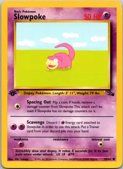 Slowpoke 55/62 1st Edition LP Pokemon Card TCG Fossil - Image 1
