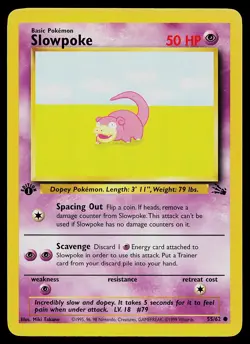 Pokemon Card - Slowpoke Fossil 55/62 Common 1st Edition - Image 1