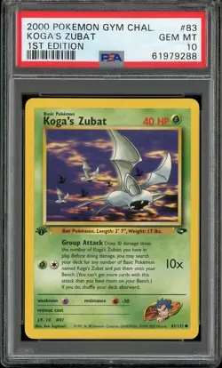 PSA 10 Koga's Zubat 1st Edition Gym Challenge 83/132 Pokemon Card - Image 1