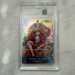 TAG GEM MINT 10 (963) Monkey D Luffy P-043 One Piece Promotion Card 39 Foil 2023 - Image 1