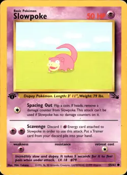 Slowpoke 1st Edition 55/62 Common - Pokemon Fossil 1999 - Damaged(Creased) - Image 1