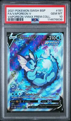 2021 POKEMON SWSH BLACK STAR PROMO #181 FULL ART/VAPOREON V PSA 10 - Image 1