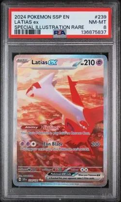 2024 POKEMON SSP EN-SURGING SPARKS SPECIAL ILLUSTRATION RARE LATIAS EX PSA 8 - Image 1