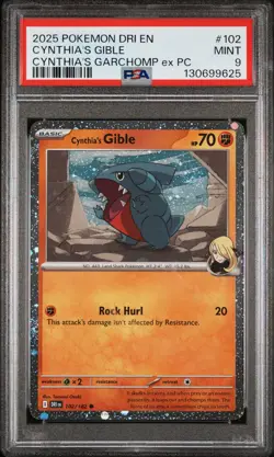 CYNTHIA'S GIBLE (SWIRL) 2025 POKEMON DRI EN-DESTINED RIVALS #102 PSA 9 - Image 1
