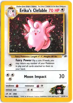 Erika's Clefable 3/132 Holo Rare Gym Heroes Pokemon - Image 1