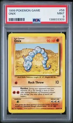 1999 Pokemon Game PSA 9 Onix Unlimited Base Set Common WOTC 56/102 - Image 1
