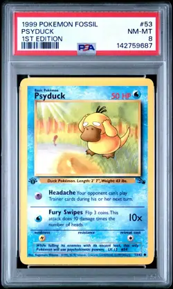 PSA 8 NM/MT 1999 POKEMON FOSSIL 53 PSYDUCK 1ST EDITION ENGLISH - Image 1