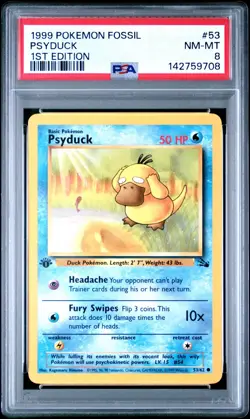PSA 8 NM/MT 1999 POKEMON FOSSIL 53 PSYDUCK 1ST EDITION ENGLISH - Image 3