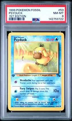 PSA 8 NM/MT 1999 POKEMON FOSSIL 53 PSYDUCK 1ST EDITION ENGLISH - Image 5