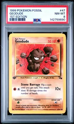 PSA 8 NM/MT 1999 POKEMON FOSSIL 47 GEODUDE 1ST EDITION ENGLISH - Image 1